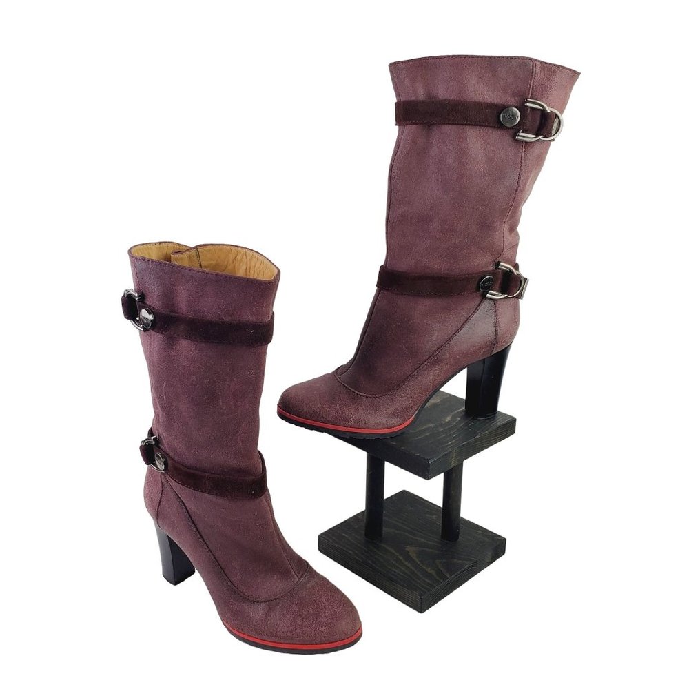 My Grey by Grey Mer Italian Nubuck Leather Wine Merlot Mid Calf Pull-on Boots